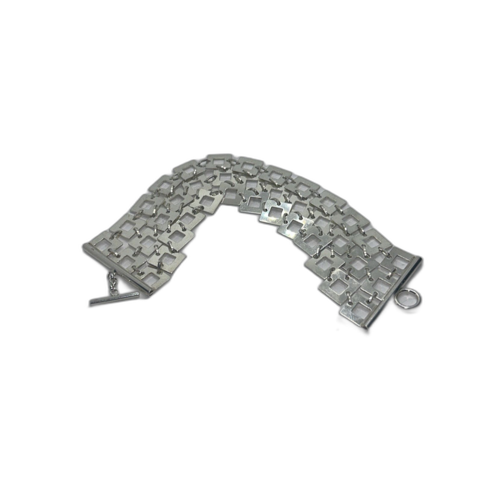 Sterling Silver Triple Link Square Panel Bracelet Delicate 7”, 925